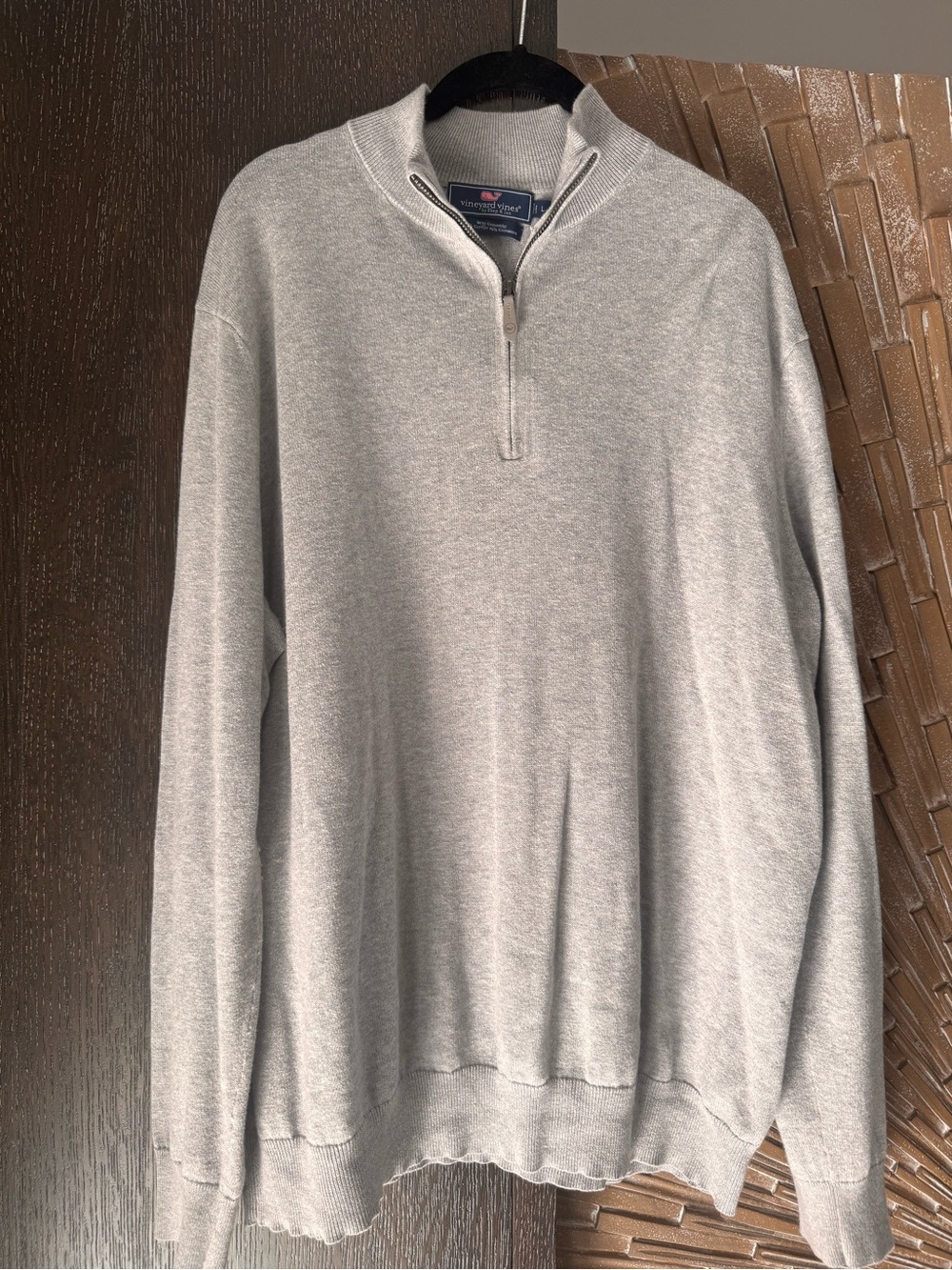 Vineyard Vines Men's Light Gray Quarter-Zip Cotton Cashmere Sweater L